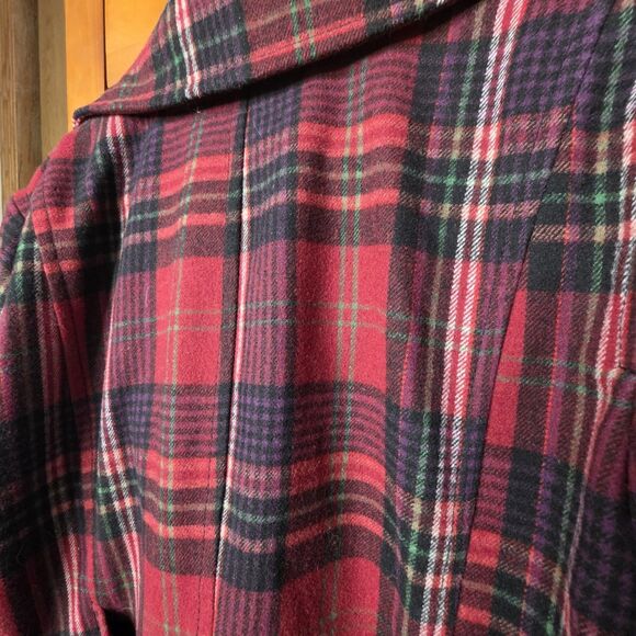 Old Navy Plaid Wool Blend Peacoat Size XXL  Lined Double Breasted Red Blue - Picture 10 of 11